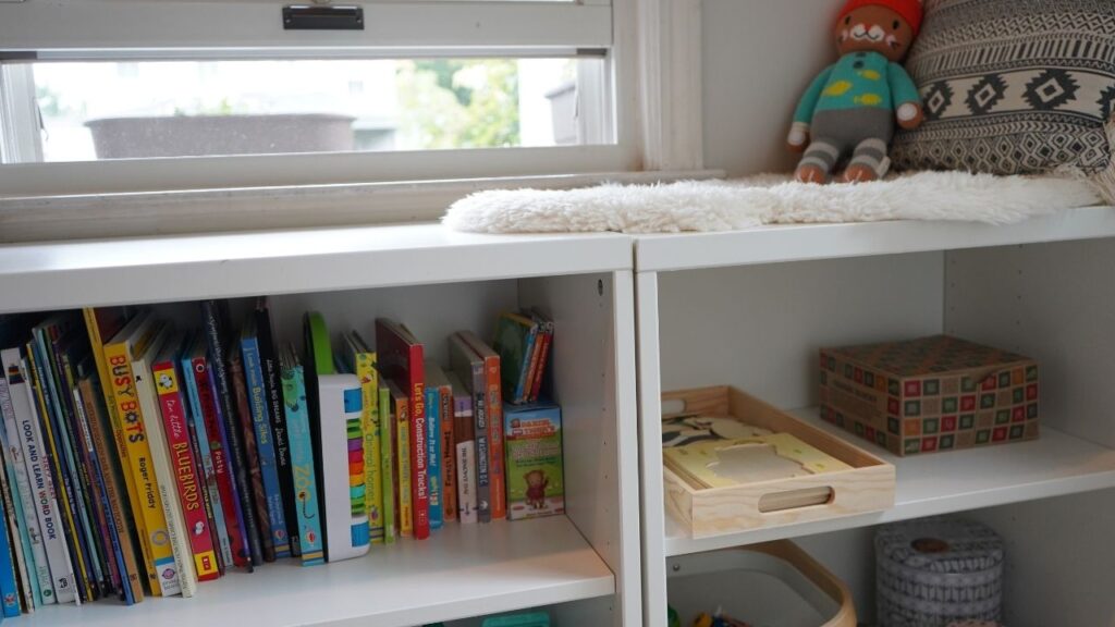 Montessori Reading Nook and Shelves at Home
