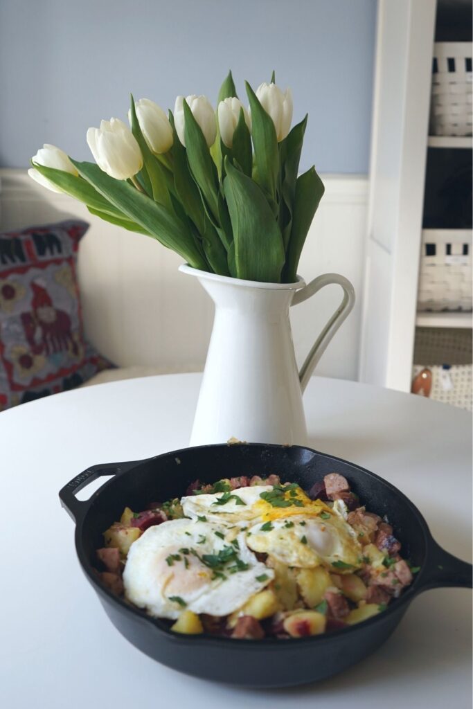 Tulips and Cast Iron Farmhouse Spring Kitchen