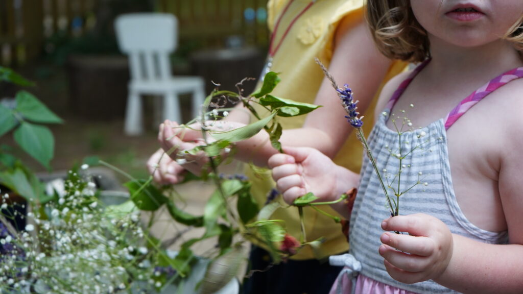 Making Flower crowns midsummer celebration